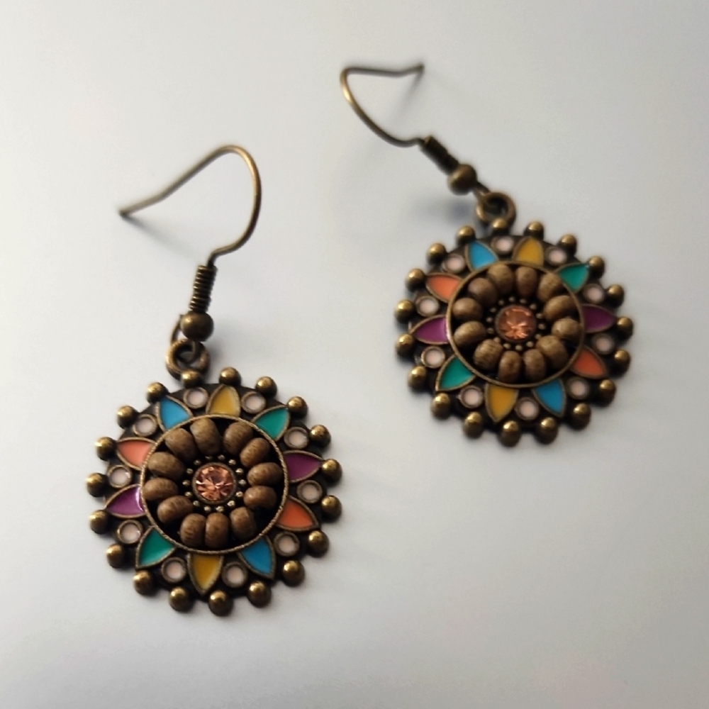 Bronze BOHO GEMSTONE DISC COLORFUL EARRINGS